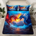 thumbnail image 2 of jejeloiu Cartoon Animal Dragon Full Size Sheets,Western Fantasy Theme Bed Sheets,Orange Blue Sheet Sets For Kids,Ultra Soft Home Decor,4-Piece, 2 of 7