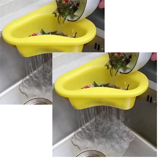 2PC Shower Soap Dish With Hook 2 Pcs Kitchen Sink Organizer, Sink Filter Tray Sink Shelf Triangular Sink Strainer, Basket Storage Rack For Vegetable/Fruit Kitchen Strainer Tea Straine Yellow