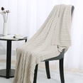 thumbnail image 2 of PiccoCasa Cotton Cable Knit Bed Blanket for Bedding Beige 70 x 78 inch, 2 of 6