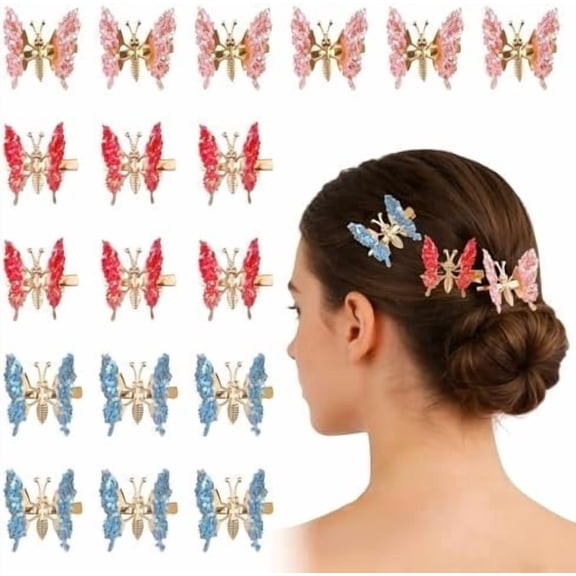 18 count Moving Butterfly Hair Clips, 90s Butterfly Hair Clips Metal Barrettes