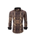 thumbnail image 1 of Men PREMIERE Long Sleeve Button Down Dress Shirt Black Gold Snake Skin Print, 1 of 3