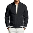 thumbnail image 2 of Men's Loose Casual Bomber Jacket, Full Zip Long Sleeve Coat with Ribbed Cuffs & Zipper Pocket for Spring Fall Street Cycling Travel Daily Work, 2 of 6