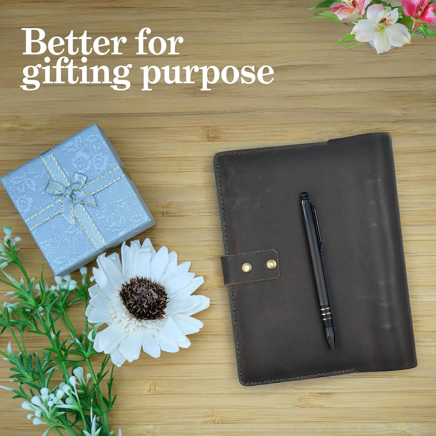 Store Indya Genuine Leather A6 Size Refillable Ring Binder Journal, Adult, with 1 Diary, Black, 8 x 6 Inches