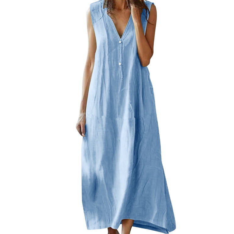 Linen Dresses for Women Loose Fit V Neck Sleeveless Tank Dress Button Down  Fashion A Line Long Sundresses Flowy Maxi Sundress Returns Online Orders  Recent Orders I Have Placed Online Past Orders -