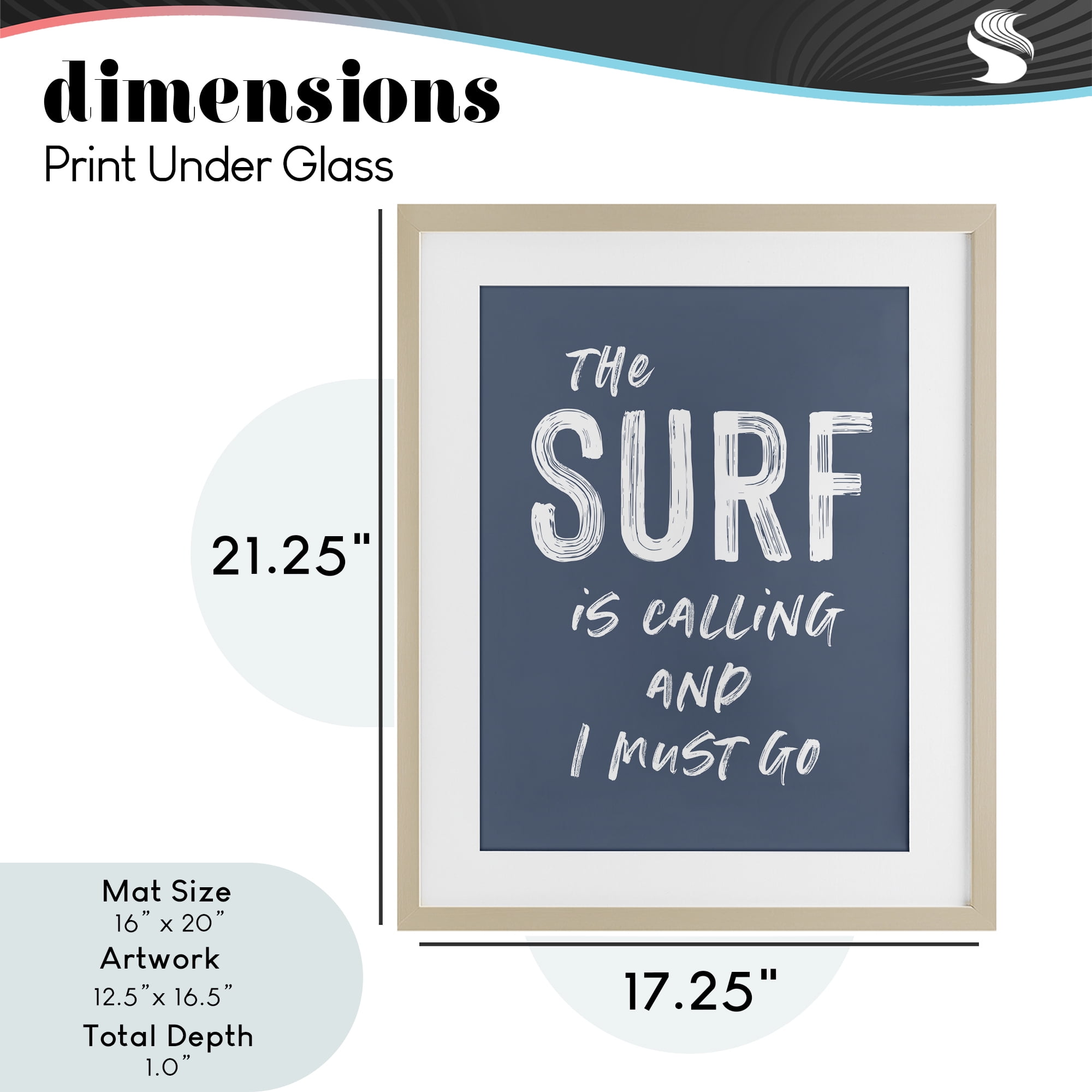 Surf Is Calling Must Go Birch Framed Print Under Glass, design by Lettered and Lined