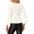 thumbnail image 3 of MODA NOVA Juniors Party V Neck Flare Long Sleeve Velvet Peplum Blouse, 3 of 5