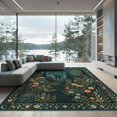 thumbnail image 2 of ODIKA 8'x10' Washable Area Rug Non-Shedding, Easy Care, Teal Gold Enchanted Forest and Floral Design Elegant Nighttime Scenery with Starry Sky for King Size Bedroom Under Bed, Master Suite, 2 of 7