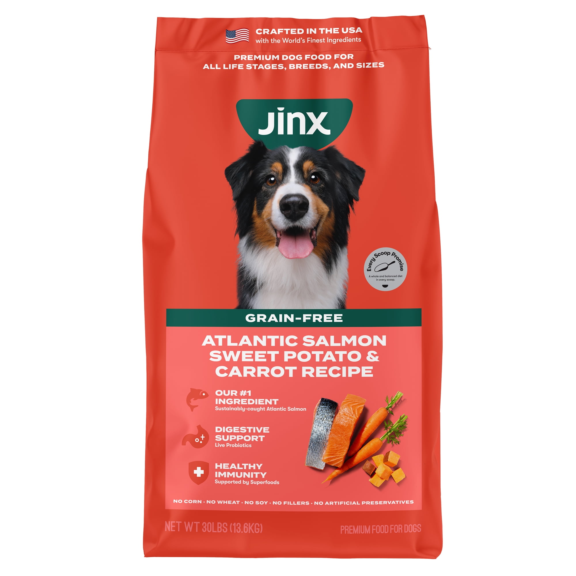 Jinx Salmon, Sweet Potato, & Carrot Grain Free Dry Dog Food, 30 lb Bag