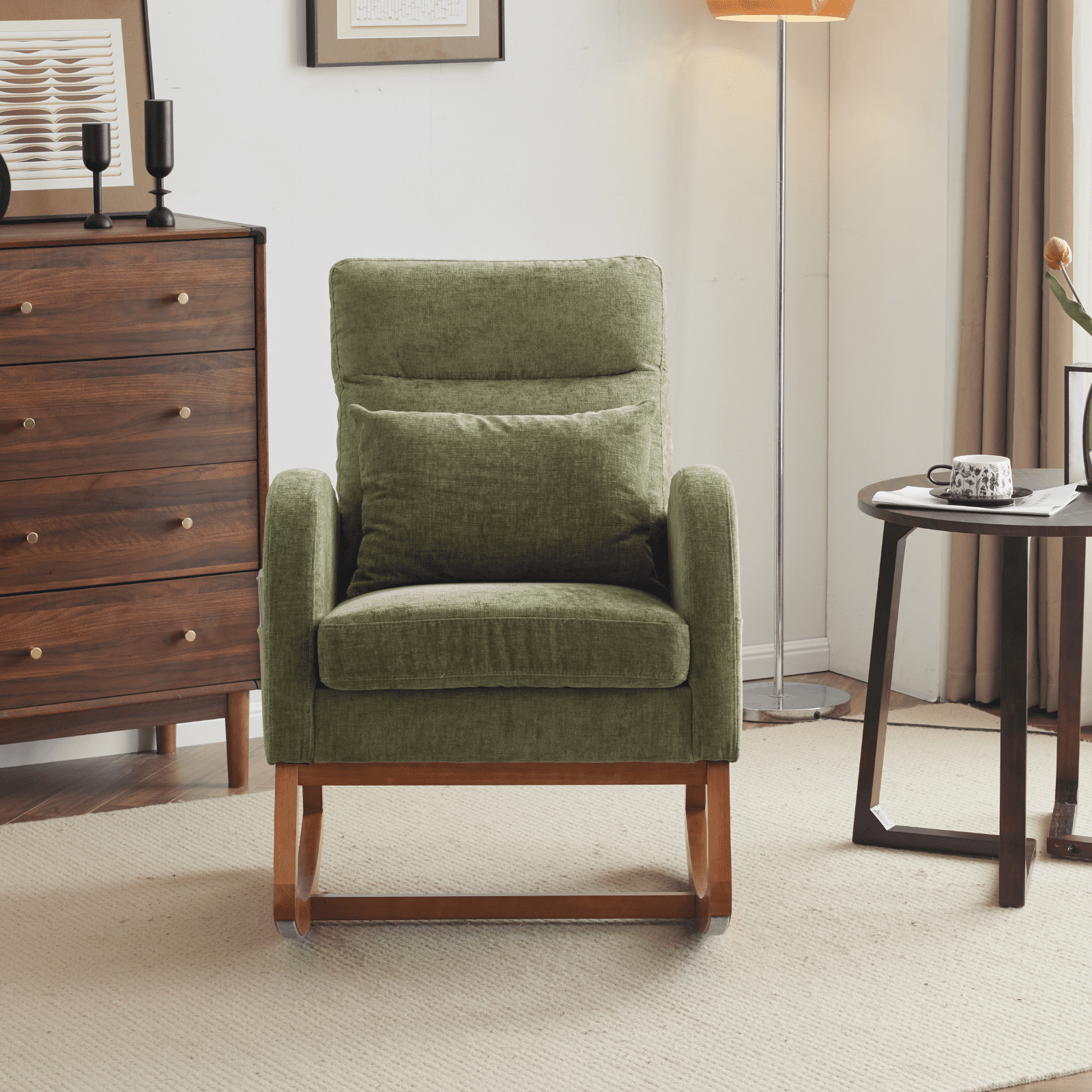 UBesGoo Rocking Accent Chair Armchair Reading Chair, Comfy Single Sofa Rocker with Sturdy Wooden Frame for Living Room Bedroom Green