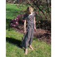 thumbnail image 3 of Oudiya Girls Maxi Striped Dress Short Sleeve O-Neck Casual Holiday Dress with Pockets Black white for Kids 10-11Y, 3 of 9
