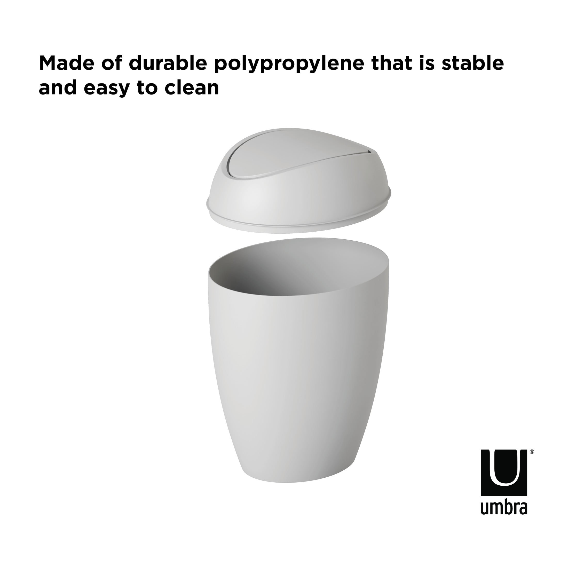 Umbra 2.4 gal Twirla Polypropylene Swing-Top Lid Bathroom Trash Can Garbage Can, Grey