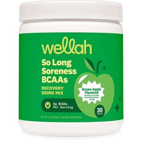 Wellah BCAAs (Green Apple Flavored) 30 Servings - BCAA Powder with Hydration Complex