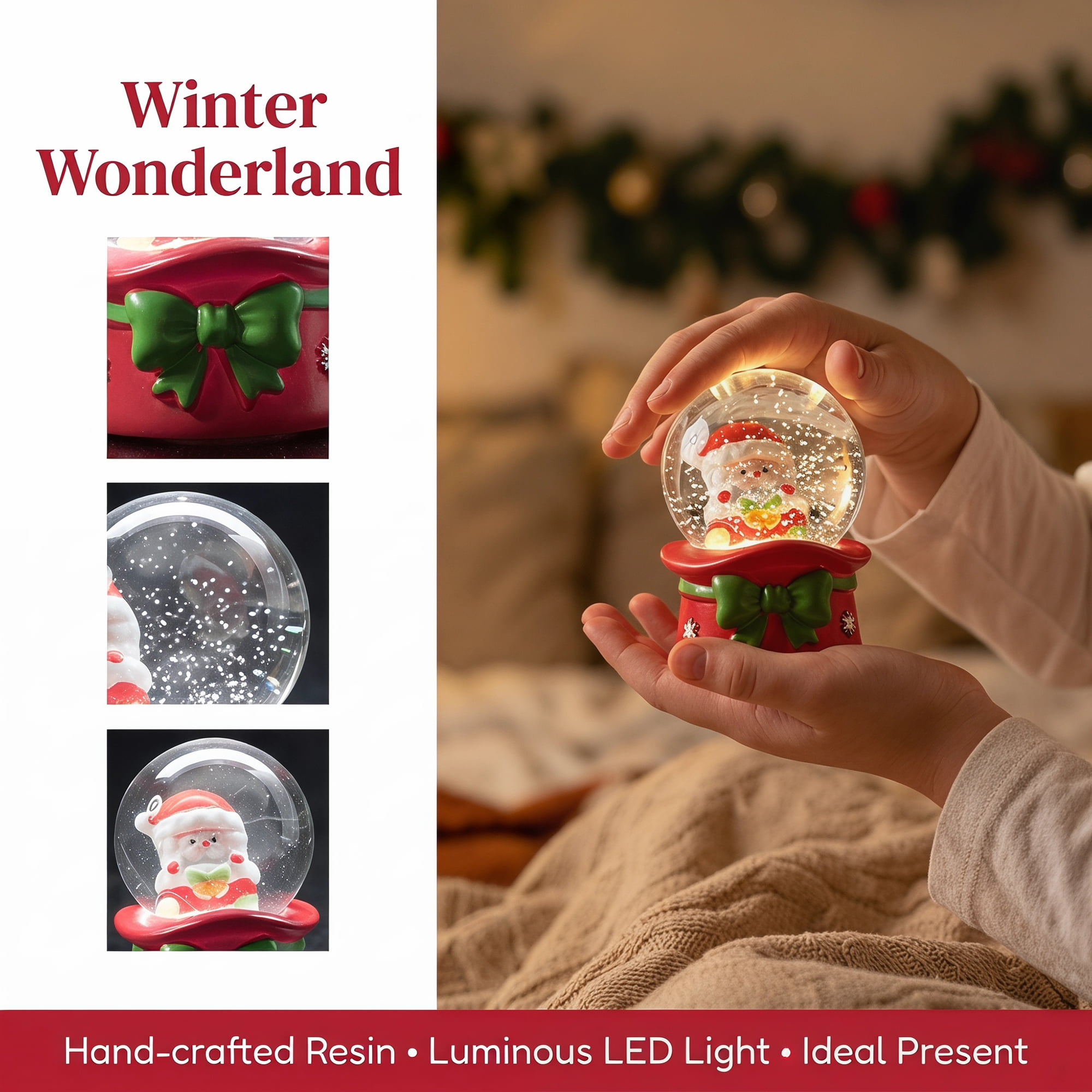 Unique Bargains Light Up Crystal Ball LED Glitter Snow Globe Red I 1.8" x 1.8" x 2.7"