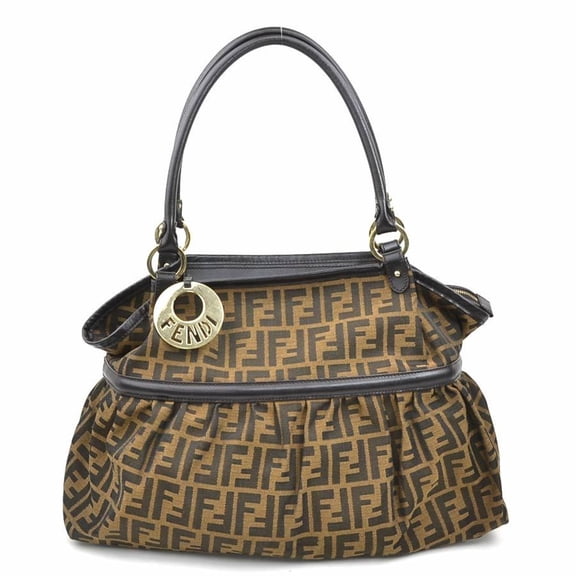 Pre-Owned Fendi Zucca Canvas and Leather Shoulder Bag in Brown Gold, Women's, 8BH186-JWU,...