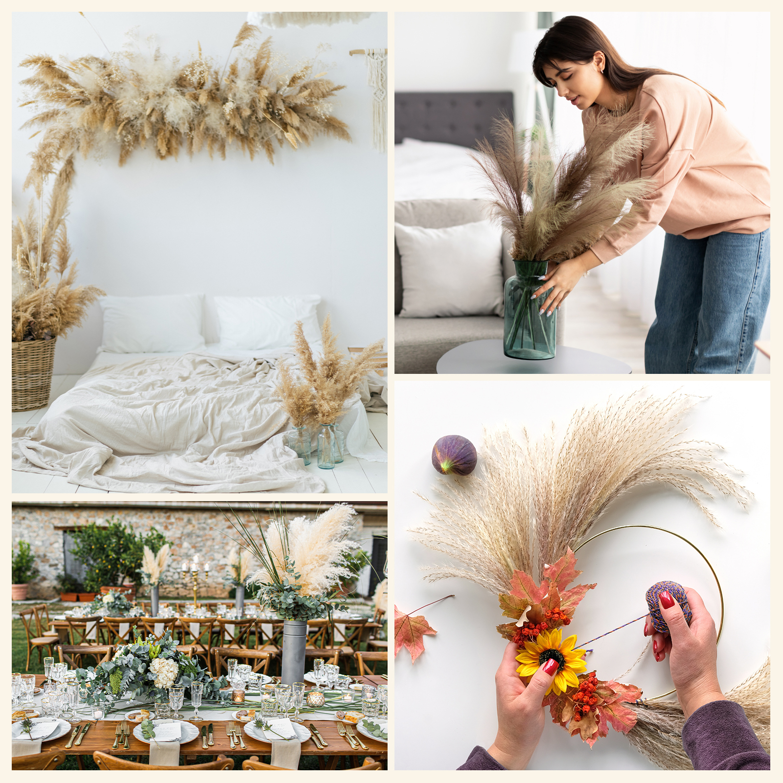 Uxcell 24" Pampas Grass Decor 30Pcs Artificial Pampas Grass Bulk Fluffy Faux Pampas Grass Small Dried Brown