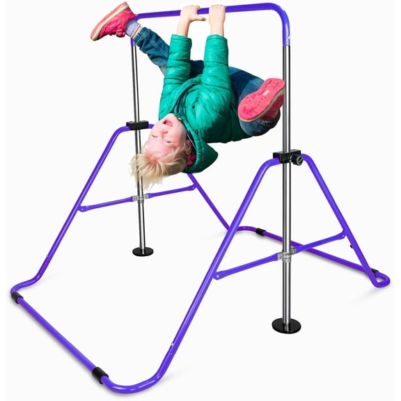 Expandable Gymnastics Bar for Kids - Height Adjustable Junior Training Bar for Home, Folding Gymnastic Horizontal Bars Equipment Purple