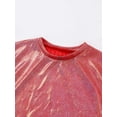 thumbnail image 5 of RUNQHUI Kids Girls Boys Shiny Metallic Short Sleeve Shirt T-shirt Sparkly Jazz Hip Hop Dance Top Red 160, 5 of 7