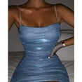thumbnail image 2 of Fesfesfes Dresses for Women Sequins Flash Mini Dress Solid Color Club Night Gowns Backless Chain Buttocks Sleeveless Short Sling Dress, 2 of 9