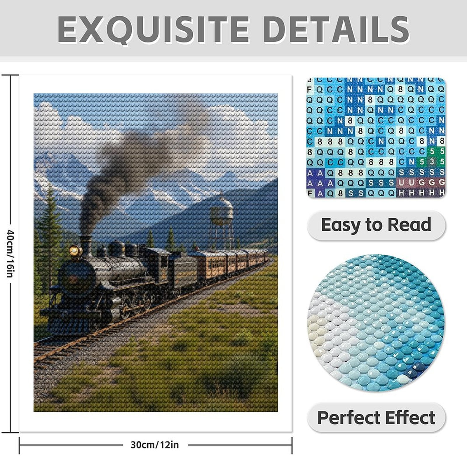 Diamond Art Kit for Adults, Historic Steam Train Scenic Mountains Diamond Painting for Adults Beginners, 5D DIY Diamond Art Painting Kits, Colorful Diamond Painting Craft for Home Decor 12x16