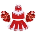 thumbnail image 3 of YONGHS Girls Cheer Leader Uniform Halloween Party Cheerleading Crop Top with Skirt Pompoms Red 10, 3 of 7
