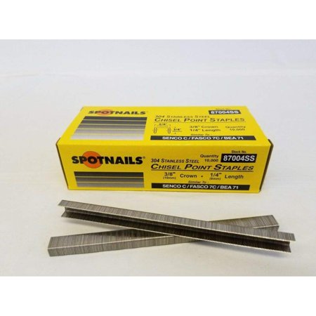 

Long Stainless Steel Spotnails 22 GA C04SS 87004SS Staples 3/8 Crown by 1/4