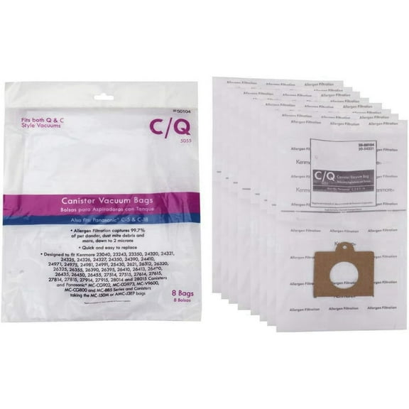 50104 Canister Vacuum Bag Fit for Kenmore C Q KM48751-12 PANASONIC C-18 5055, 8 Pack