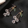 thumbnail image 5 of Lily Flower Tassel Earrings Gold Plated Elegant Fairy White Lily Bell Orchid Petal Green Leaf Plant Chandelier Long Nature Dangle Drop Earrings for Women Spring Summer Holiday Fashion Jewelry Gifts, 5 of 7