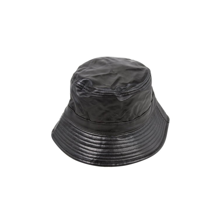PU Black Leather Bucket Hat - Walmart.com PU Black Leather Bucket Hat - Walmart.com