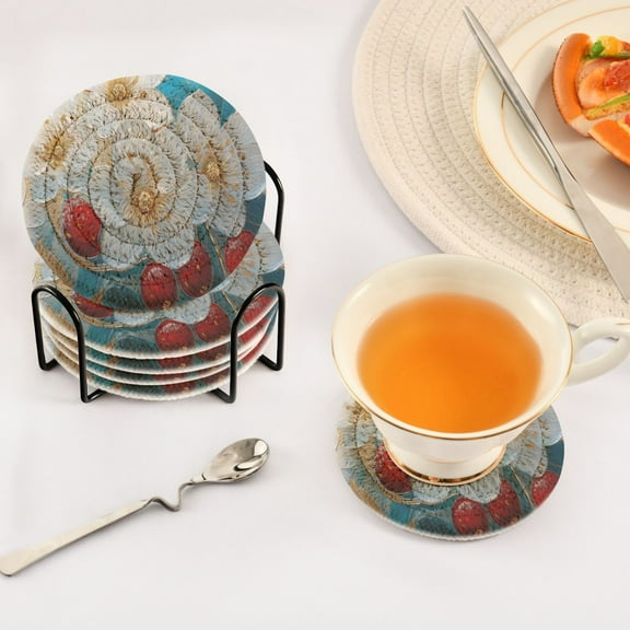 BZSMCE 6Pcs Drink Coasters With Holder 3.94Inch Glass Flowers with Gold Accents Creative Coil Coaster Coasters Colors Absorbent Coasters for Drinks Coasters Set Thicken Heat for Home Table