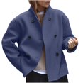 thumbnail image 3 of Women's Vintage Brown Tweed Jacket Coats Blazers, Solid Color Winter Warm Outerwear, Casual Daily Wear Work Office Travel Fashion Essential Gift for Women | Aestivo,Blue L, 3 of 9