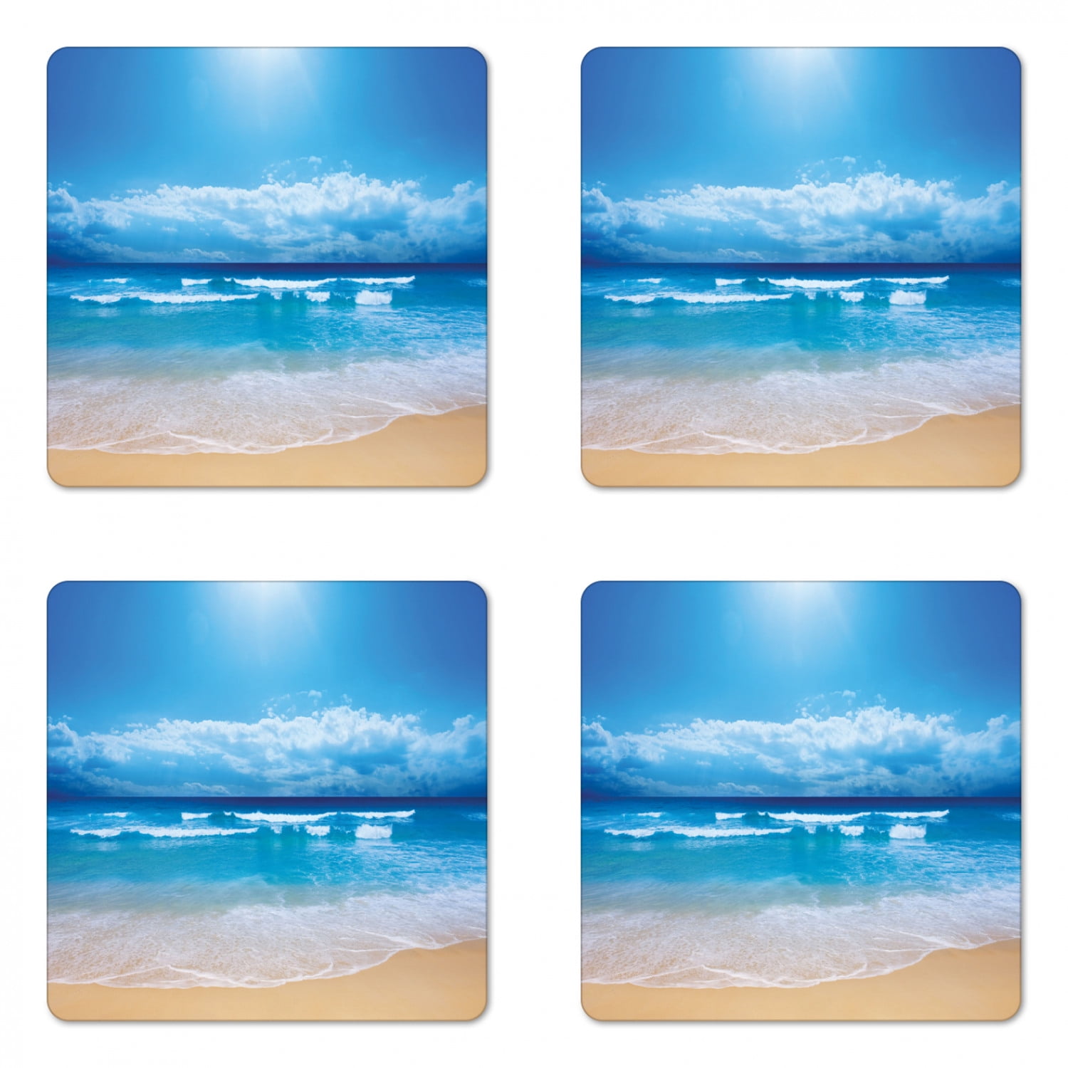 4 pack Scenic Tropical Beach Ocean Round Rubber Coaster set Great Gift Idea 