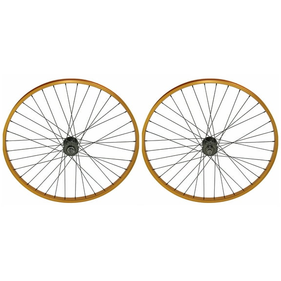 Bike 29 x 30mm Alloy Front & Rear 1 speed Free Wheel 36 Spoke 14G Gold 3/8 Axle Double Wall Gold.