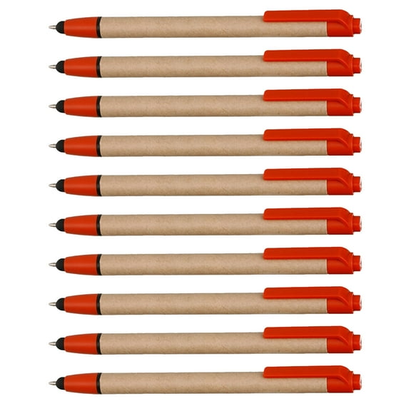 10 Ballpoint Stylus Pens Pack - Recycled, Retractable - Red