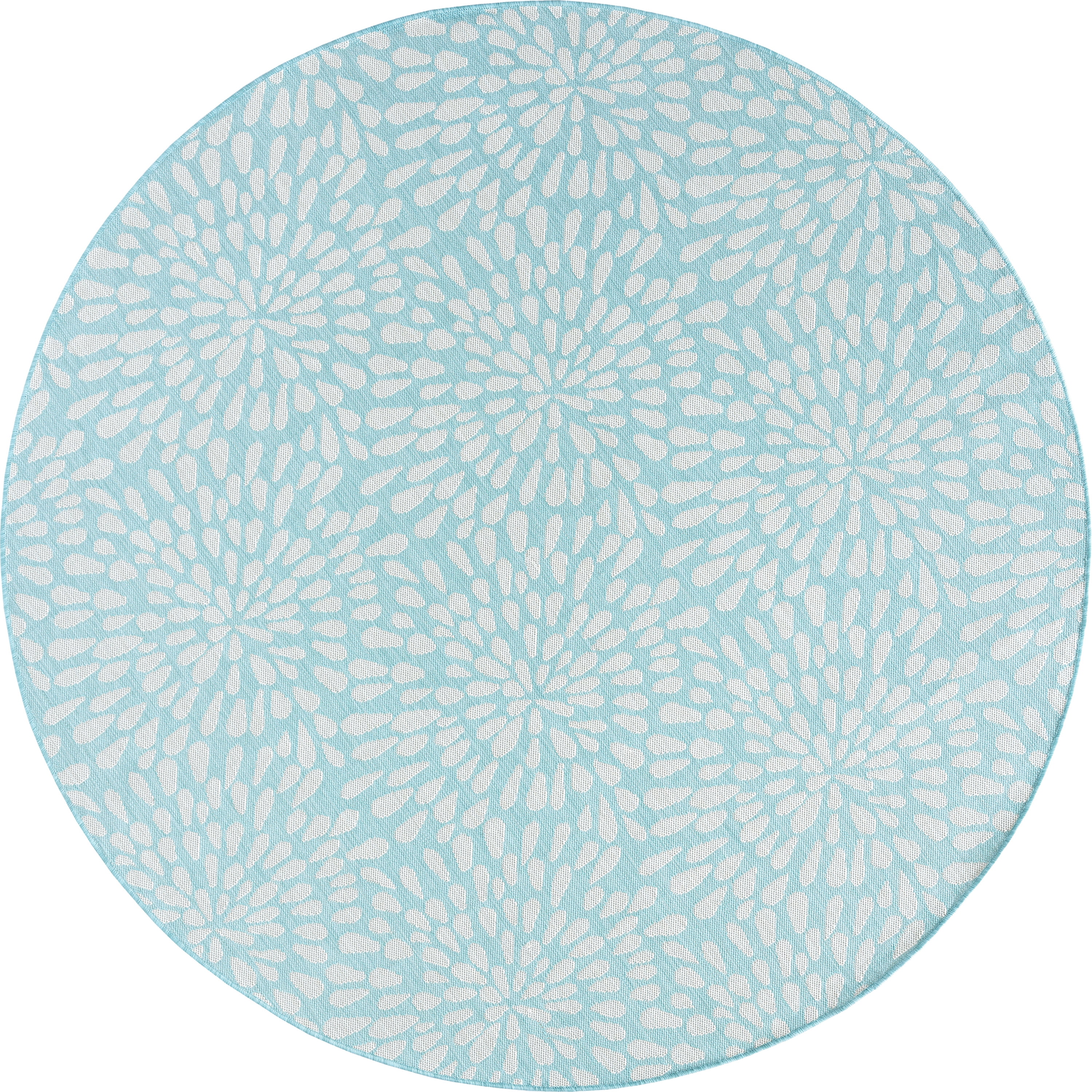 6ft Round Water Resistant, Indoor Outdoor Rugs for Patios, Front Door Entry, Entryway, Deck, Porch, Balcony | Outside Area Rug for Patio | Aqua, Floral | Size: 5'3'' Round