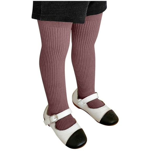 Ltctricy Girls' Ribbed Knit Tights Toddler Baby Soft Cotton Stretchy Slim Pantyhose Pants Newborn Infant Footed Leggings(Wine,7-8 Years)