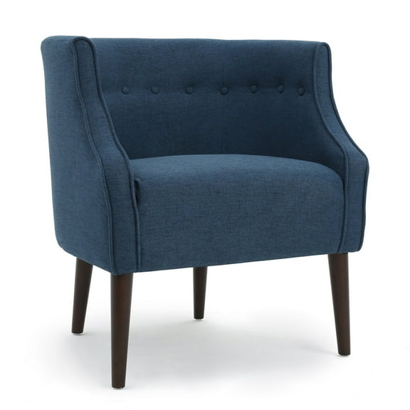 Accent Club Chair- Curved Barrel Back- Button Tufted- Navy Blue Fabric