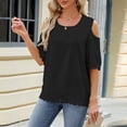 thumbnail image 4 of ICHUANYI Womens Spring And Summer Off The Shoulder Crew Neck Lace Patchwork 3/4 Sleeve Loose Tops Cloth New Trending, 4 of 8