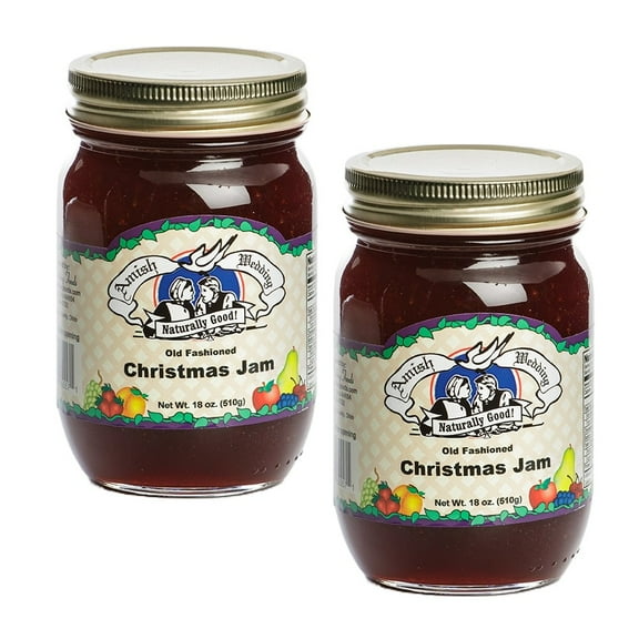 Amish Wedding Christmas Jam, Made with Strawberry and Cranberry, No Preservatives, Two 18 oz Jars