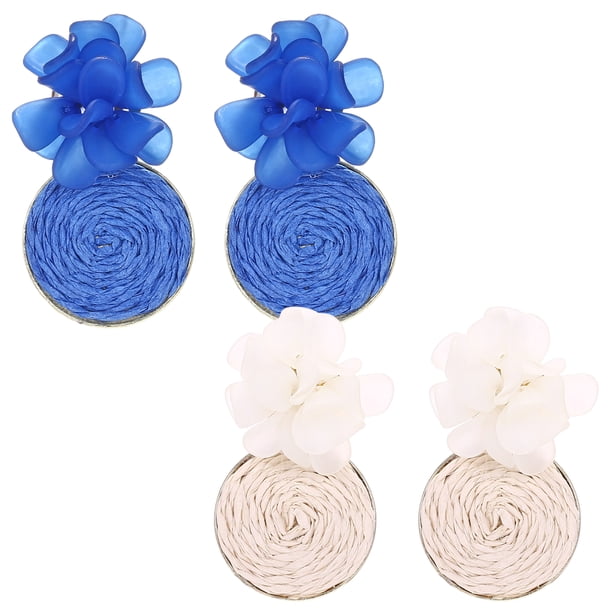 2 pares de pendientes de rafia para mujer, pendientes colgantes de rafia llamativos, joyería de vacaciones de verano en la playa
