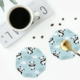 thumbnail image 4 of Picia Cute Panda Bear Printed Leather Coasters for Drinks, 4" Drink Coasters Set of 4 for Tabletop Protection, Handmade Luxurious Home Décor and Housewarming Gift -Octagon, 4 of 6