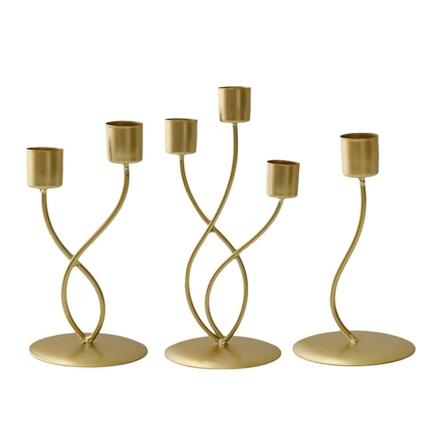 Juego de 3 Candelabros Dorados, Candelabros de Hierro de Metal Elegantes de Lujo, Candelabros de Mesa Decorativos Europeos