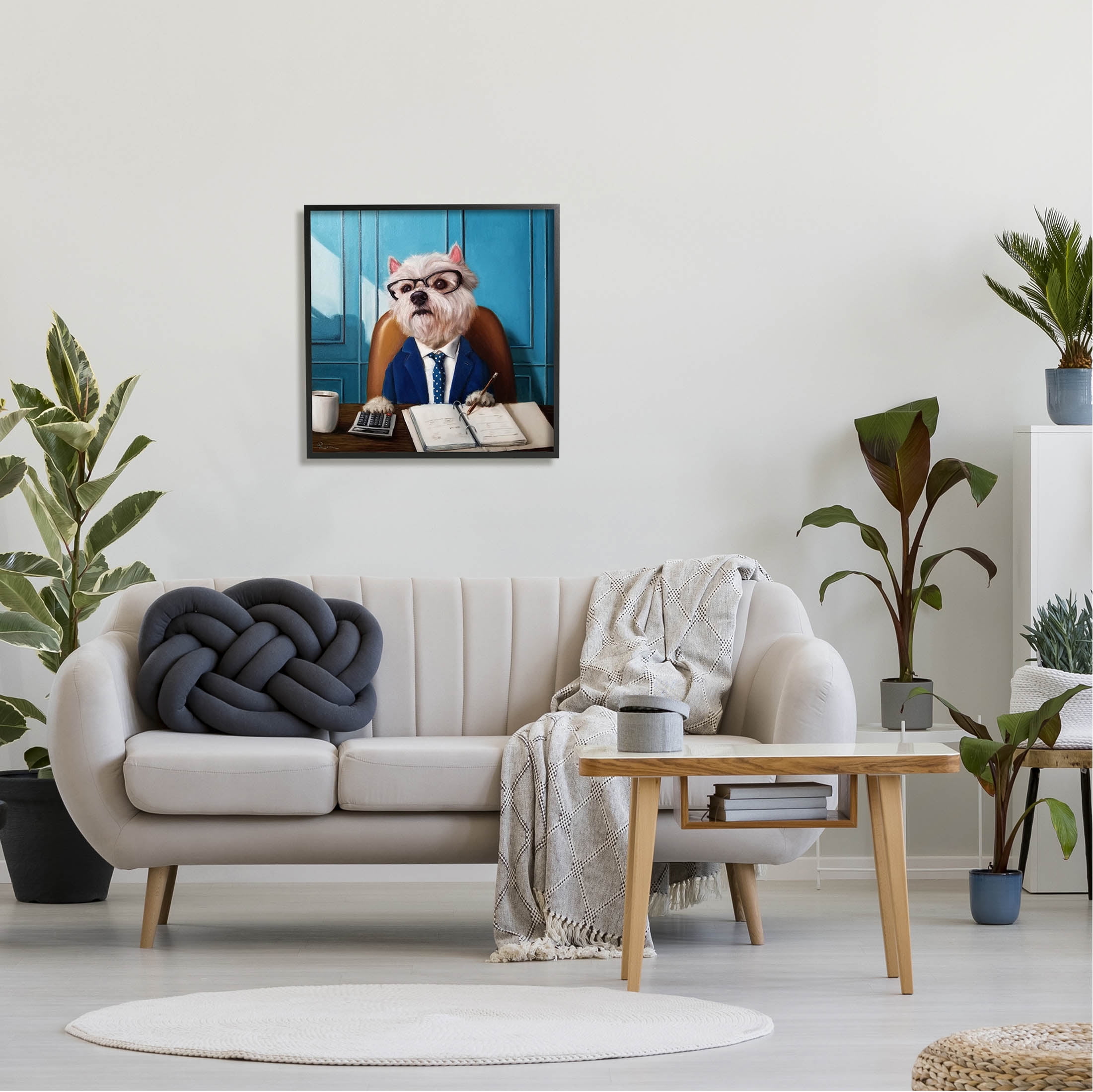 Stupell Industries Office Worker Terrier Dog Painting Black Framed Art Print Wall Art, Design by Lucia Heffernan