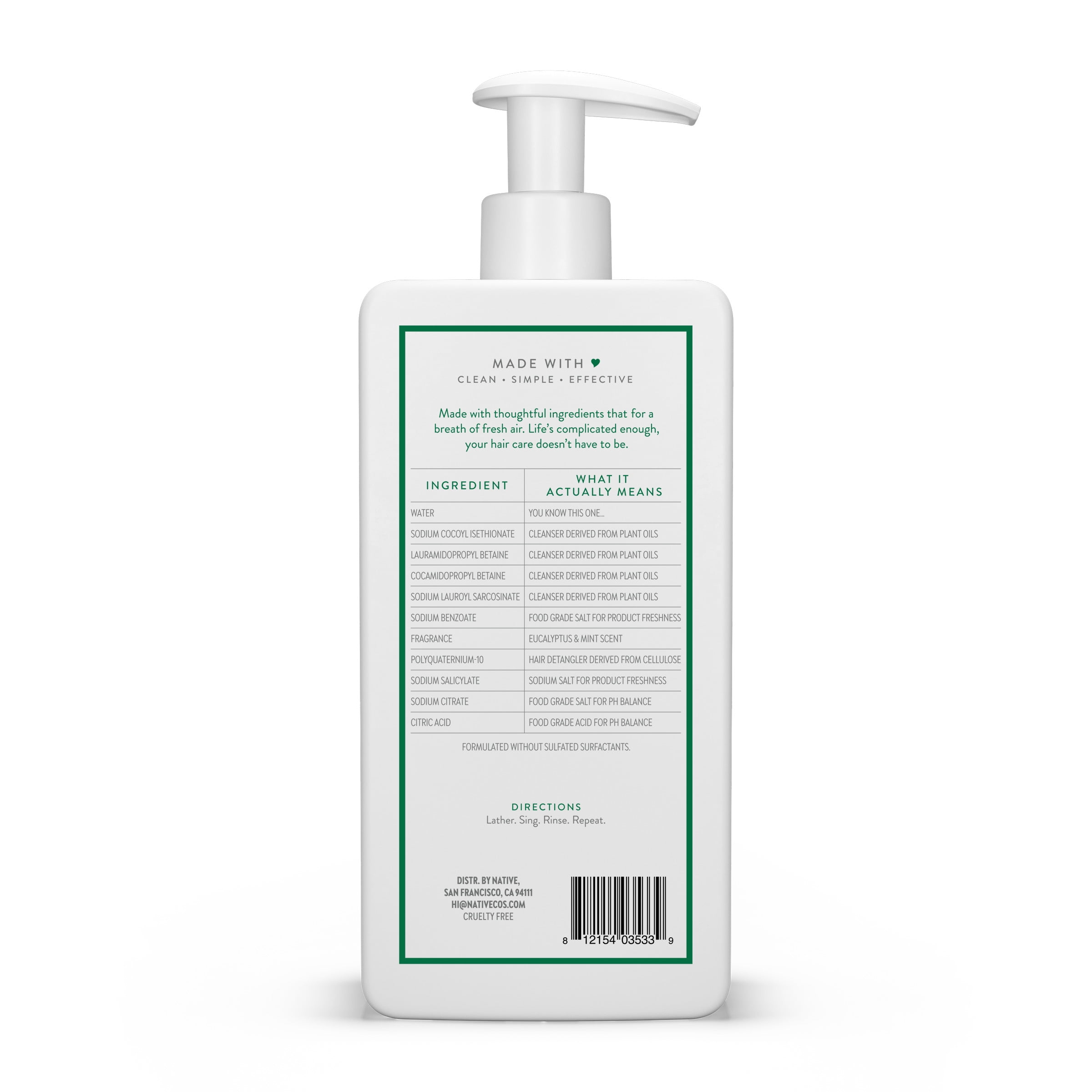Native Scalp Refreshing 2 in 1 Shampoo and Conditioner Eucalyptus Mint Sulfate & Paraben Free 16.5 fl oz