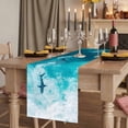 thumbnail image 2 of Teal Blue Ocean Shark Table Runner, Coastal Wave Summer Beach Washable Cotton Linen Table Runners 90 Inches Long, Dresser Scarf Runner for Dining/Coffee/Kitchen/Hallway Tables 13''x90'', 2 of 9