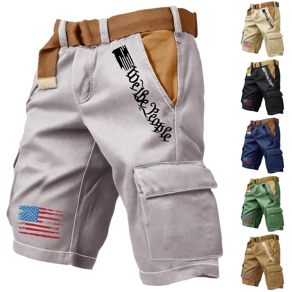 Havenx Men's Retro Independence Day Flag Cargo Shorts America Flag Cargo Shorts with Pockets Distressed Washed Pant Fashion Patriotic Retro Vintage Clothing,Black M