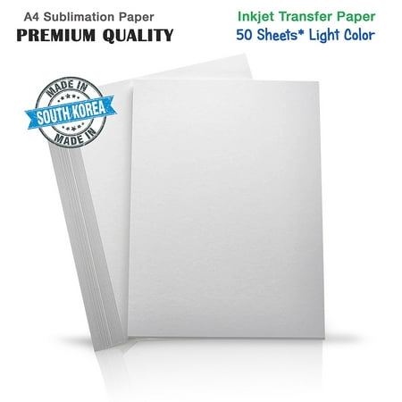Premium Inkjet Heat Transfer Paper for (Light Colored Fabrics), Pure Cotton, Polyster Epson, Ricoh, SawGrass Printers (50 Sheets)