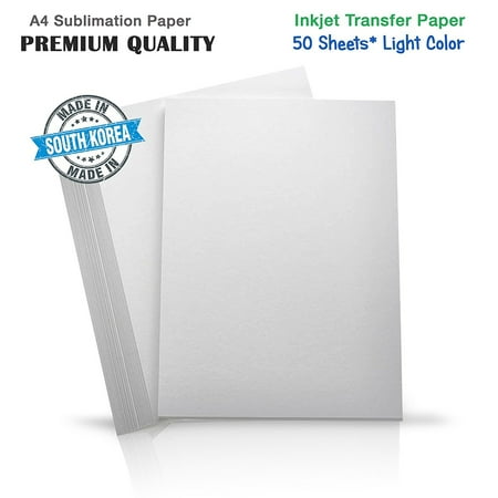 Heat Transfer Paper For Lights Premium Inkjet Heat Transfer Paper for (Light Colored Fabrics), Pure Cotton, Polyster Epson, Ricoh, SawGrass Printers (50 Sheets) A4 ()