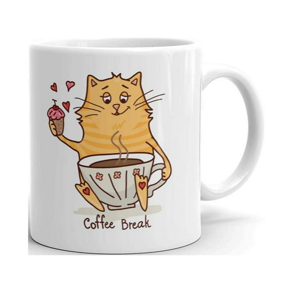Cute Cat Coffee Break Cat Lovers Coffee Tea Ceramic Mug Office Work Cup Gift 11 oz