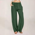 thumbnail image 2 of Patlollav Womens Long Pants Summer Drawstring Waist Wide Leg Loose Cotton Linen Palazzo Pants, 2 of 6