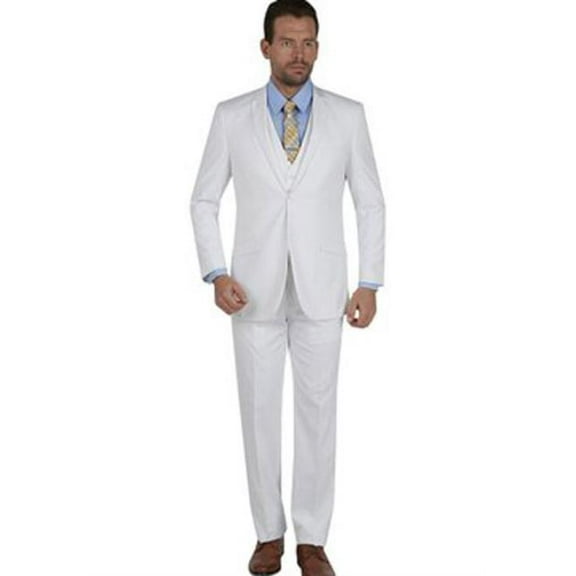 Men's Slim Fit 3 Piece Notch Collar Side Vent Single Breasted Vested White Suit